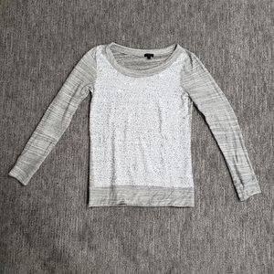 J. Crew Small Gray and Tan Marled Long Sleeve Sequin Top